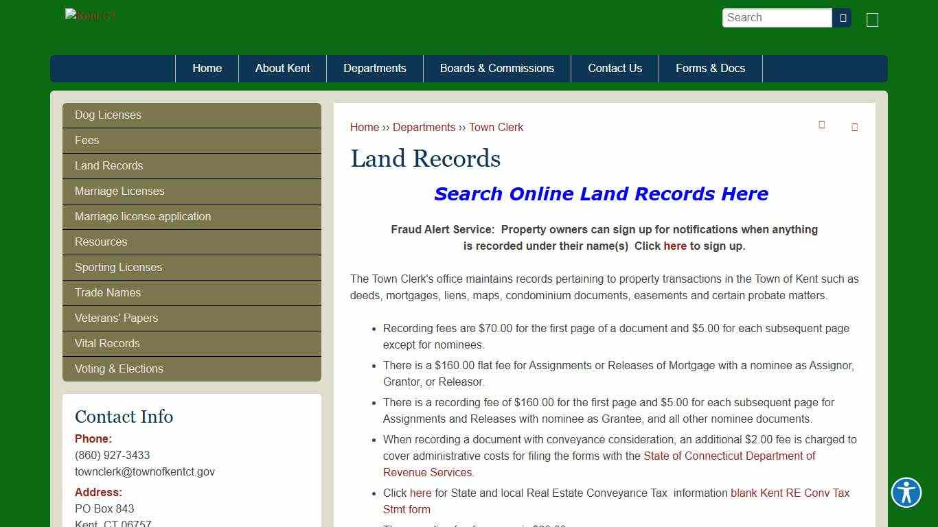 Land Records Kent CT